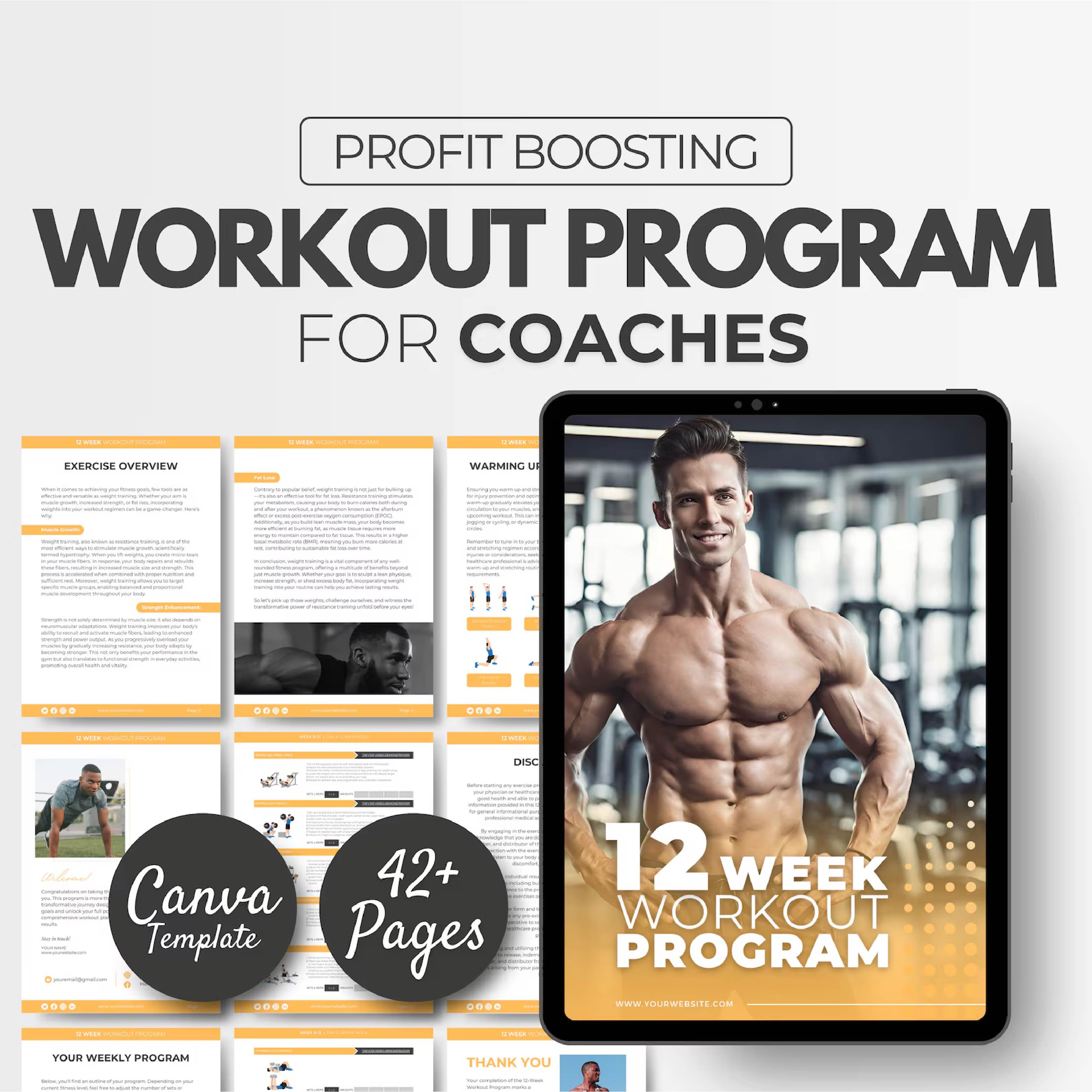 12-Week Gym-Based Fat Loss Program for Men | Editable Canva Fitness Program Template | Health Coaching Resources & Gym eBook