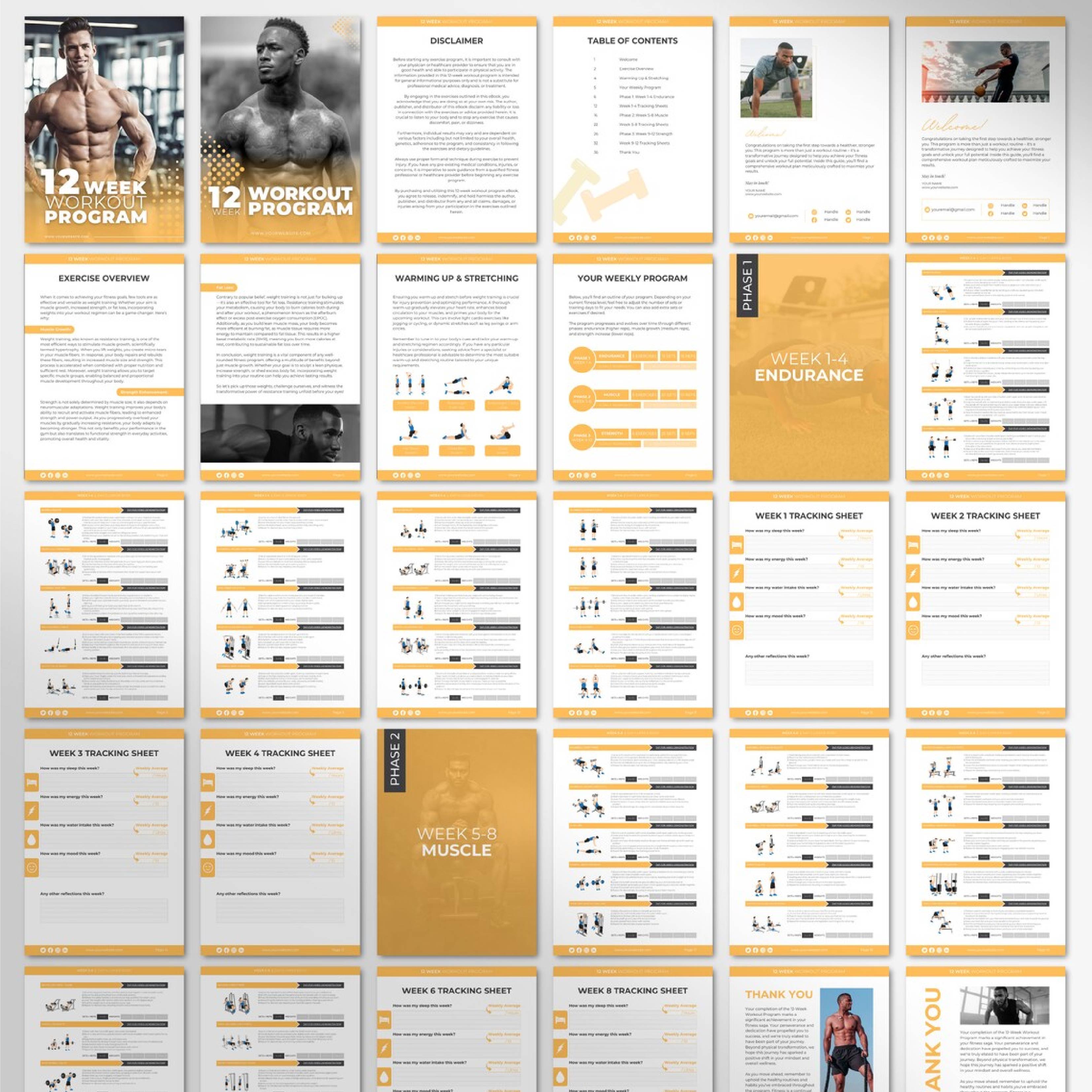 12-Week Gym-Based Fat Loss Program for Men | Editable Canva Fitness Program Template | Health Coaching Resources & Gym eBook