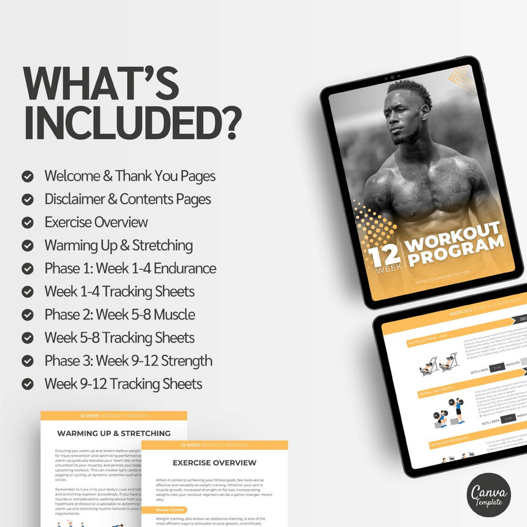 12-Week Gym-Based Fat Loss Program for Men | Editable Canva Fitness Program Template | Health Coaching Resources & Gym eBook