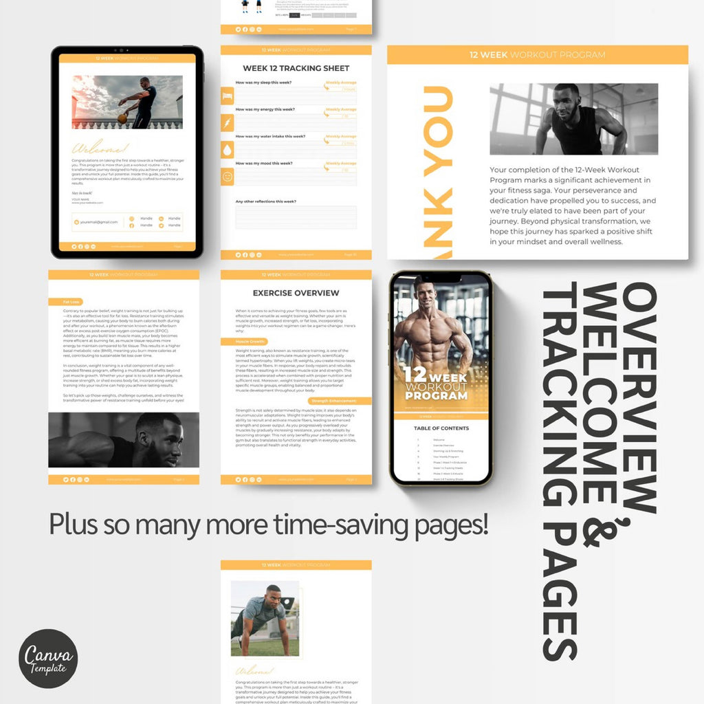 12-Week Gym-Based Fat Loss Program for Men | Editable Canva Fitness Program Template | Health Coaching Resources & Gym eBook