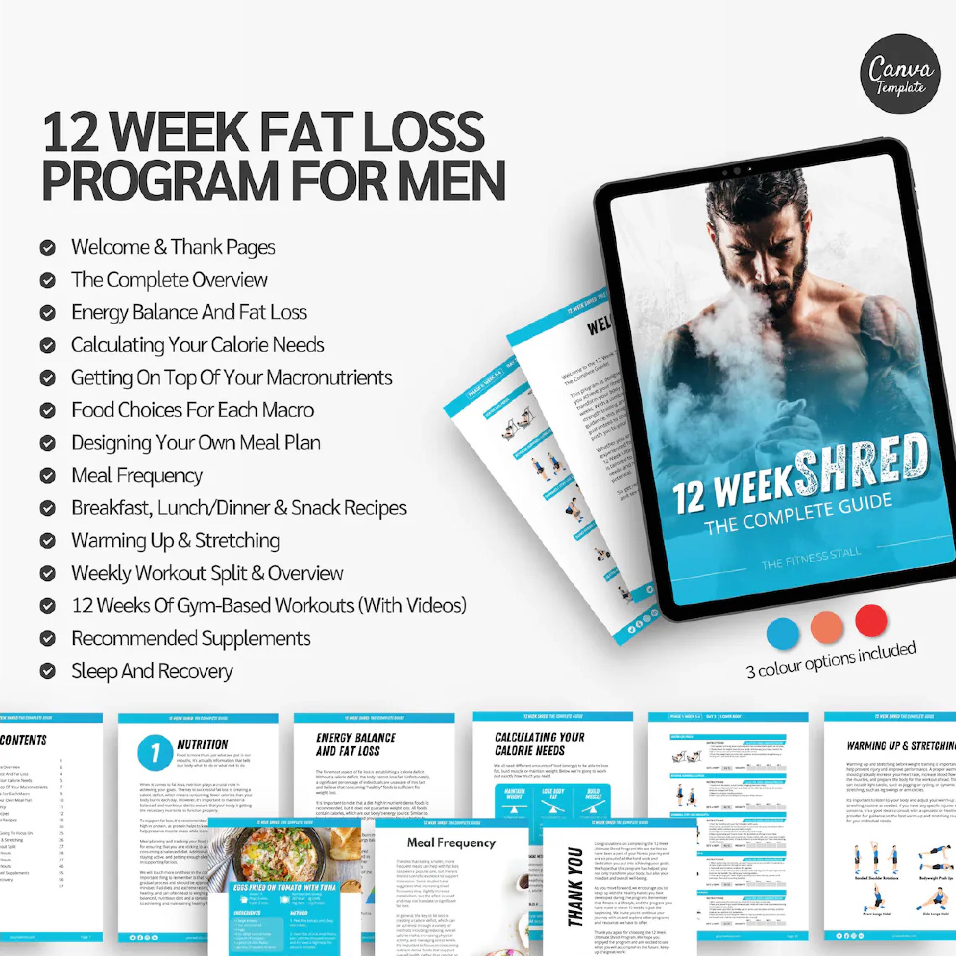 Ultimate Fitness Bundle for Men | 12-Week Fat Loss, 8-Week Fit & Tone & 4-Week Weight Loss Programs | Canva Templates for Coaches
