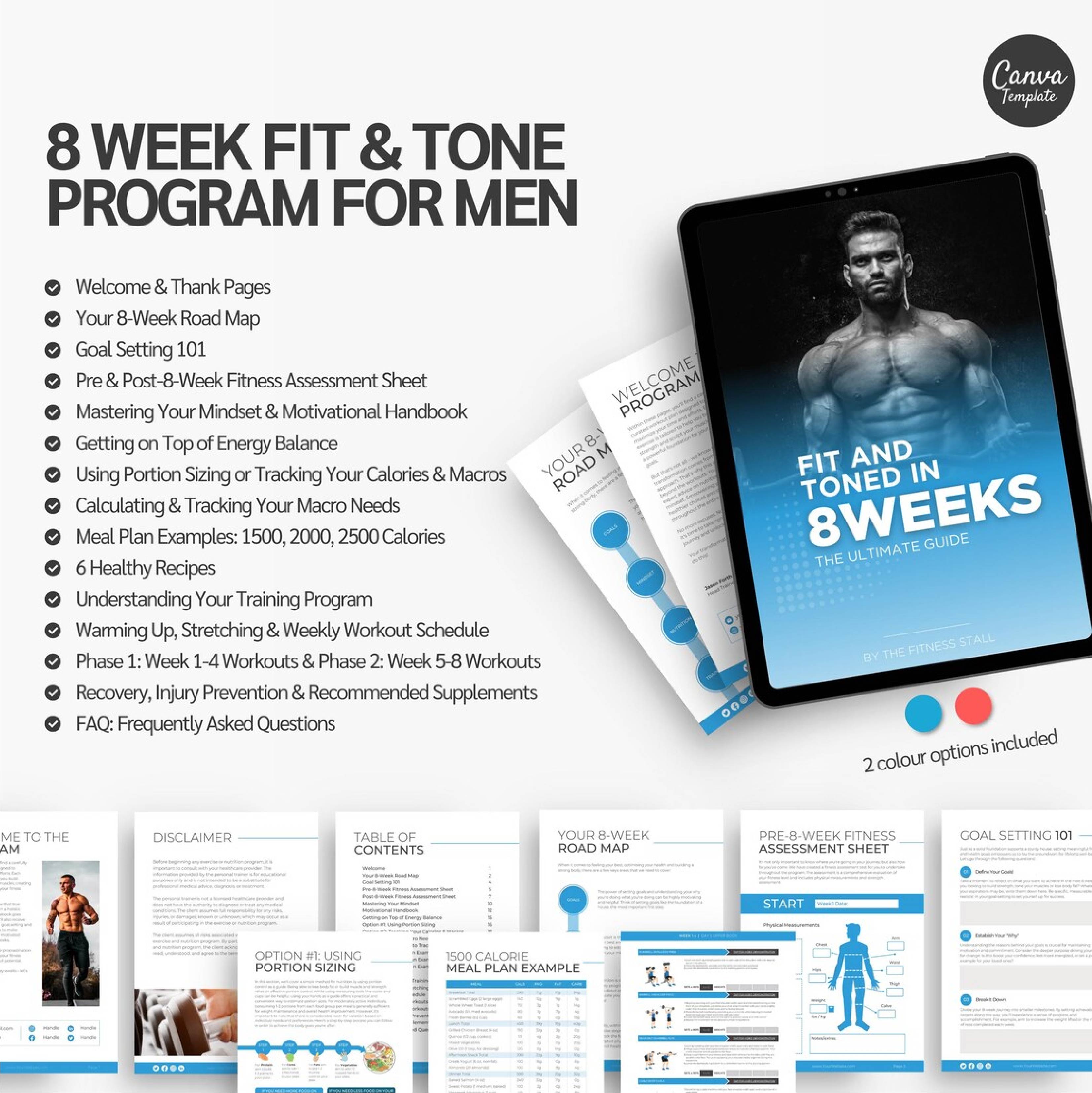 Ultimate Fitness Bundle for Men | 12-Week Fat Loss, 8-Week Fit & Tone & 4-Week Weight Loss Programs | Canva Templates for Coaches