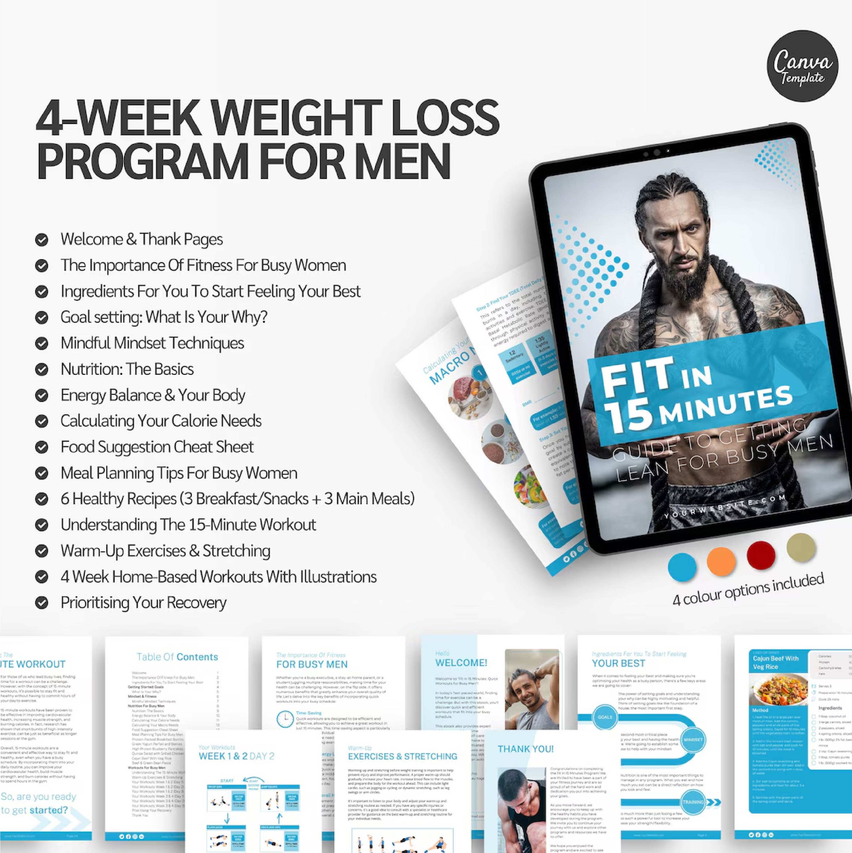 Ultimate Fitness Bundle for Men | 12-Week Fat Loss, 8-Week Fit & Tone & 4-Week Weight Loss Programs | Canva Templates for Coaches