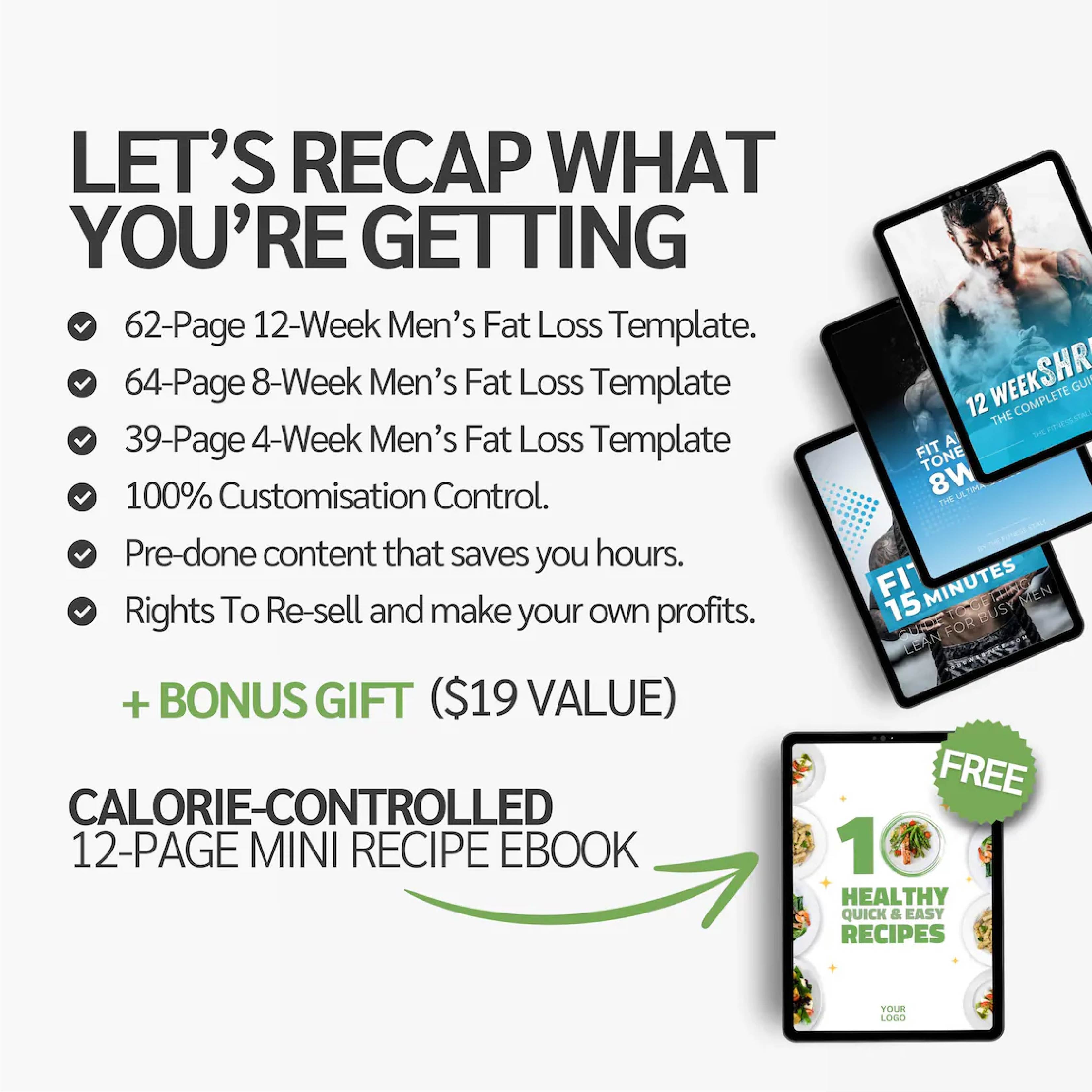 Ultimate Fitness Bundle for Men | 12-Week Fat Loss, 8-Week Fit & Tone & 4-Week Weight Loss Programs | Canva Templates for Coaches