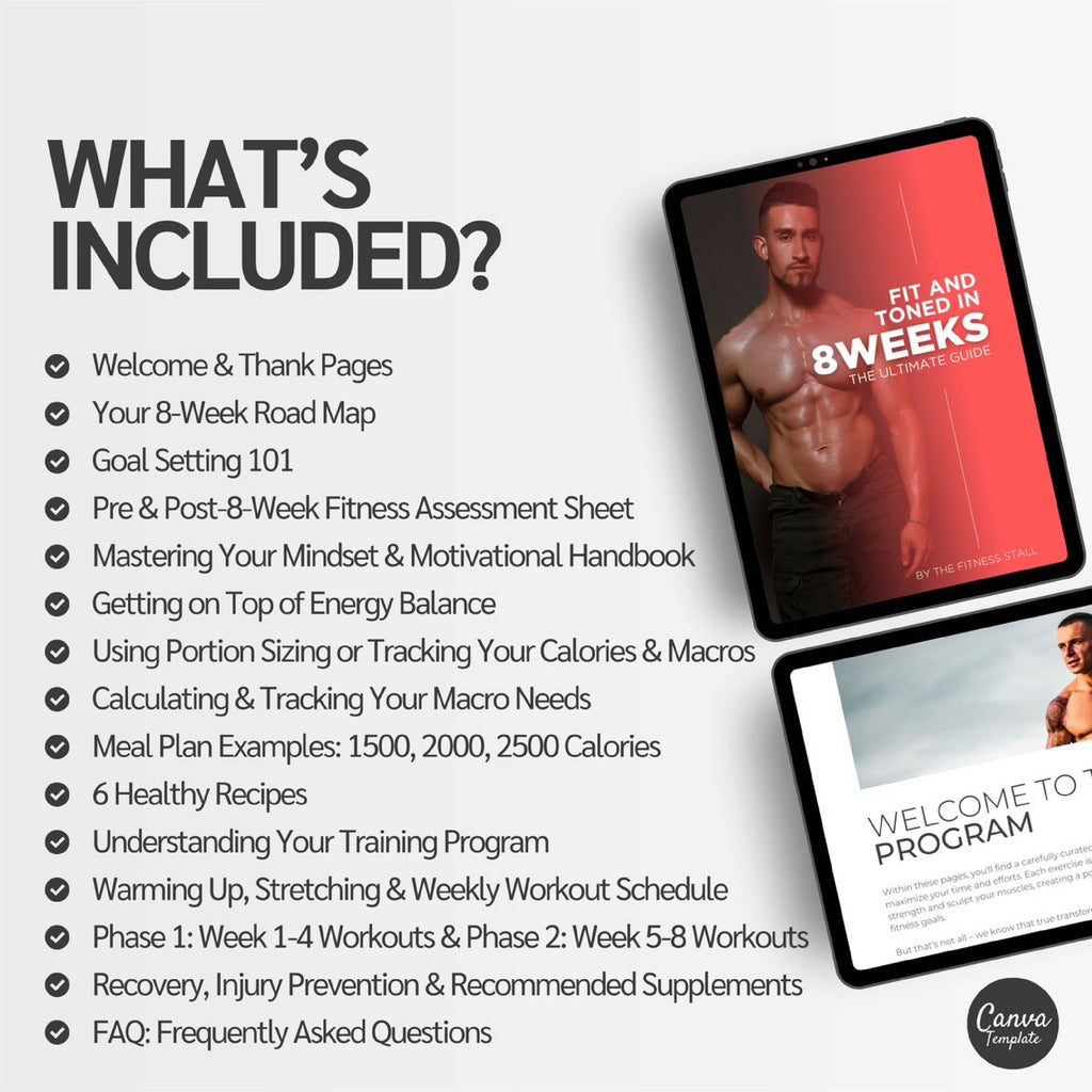 Fit & Toned in 8 Weeks: Fitness Program for Men (Editable Canva Template)