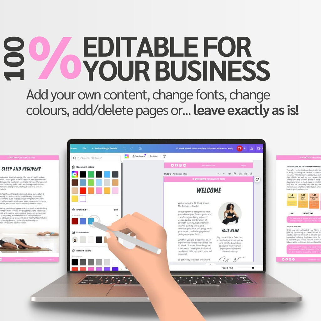 12 Week Fat Loss eBook Template | Rebrand able Fitness Guide for Coaches | Nutrition, Workouts & Recipes | Canva Editable PDF