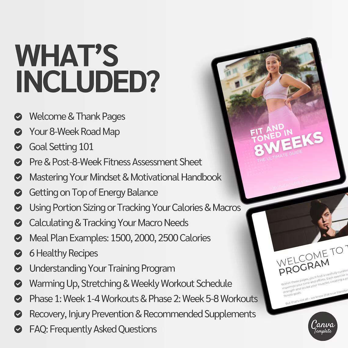 Fit and Toned in 8 Weeks for Women | Editable Canva Fitness & Nutrition eBook Template