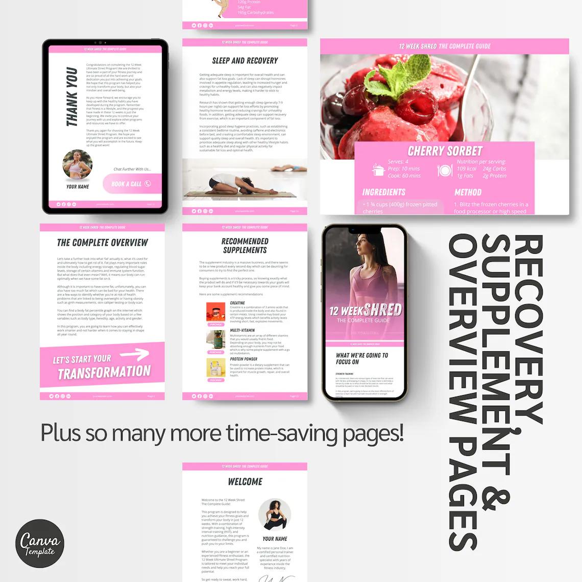 12 Week Fat Loss eBook Template | Rebrand able Fitness Guide for Coaches | Nutrition, Workouts & Recipes | Canva Editable PDF