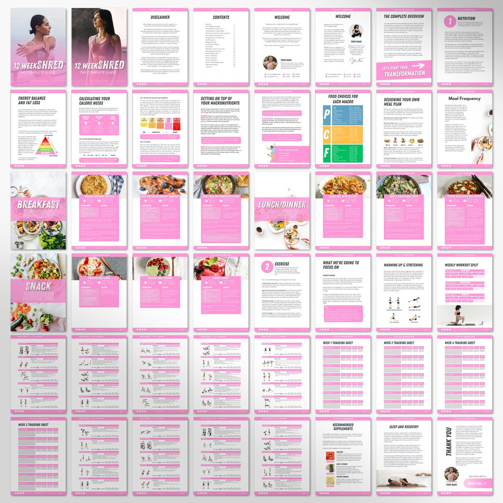 12 Week Fat Loss eBook Template | Rebrand able Fitness Guide for Coaches | Nutrition, Workouts & Recipes | Canva Editable PDF
