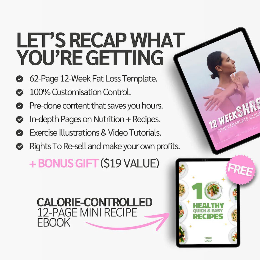 12 Week Fat Loss eBook Template | Rebrand able Fitness Guide for Coaches | Nutrition, Workouts & Recipes | Canva Editable PDF