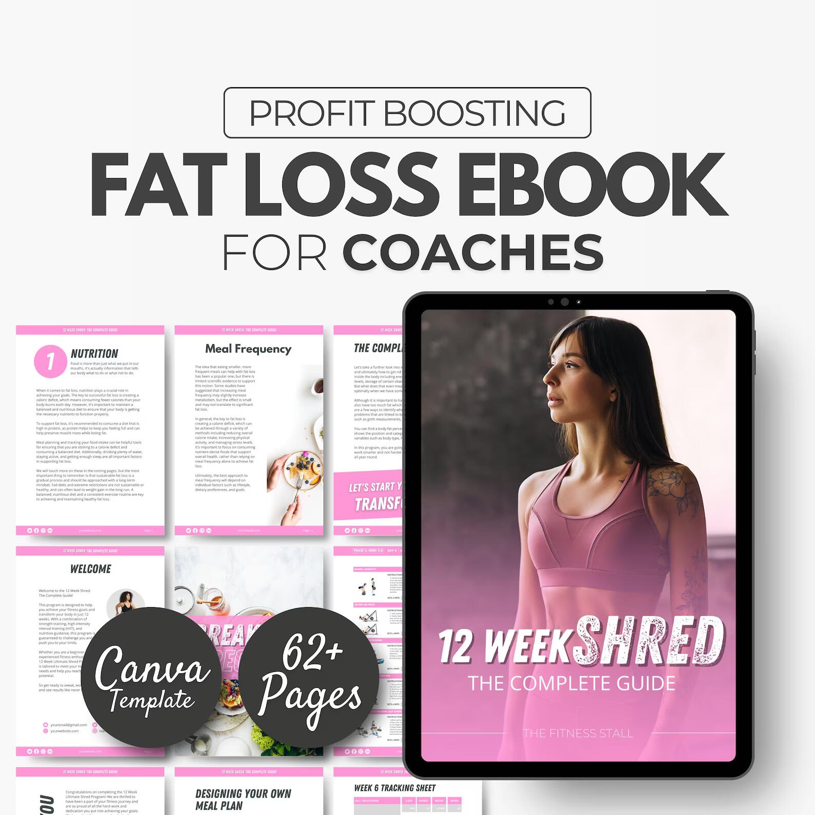 12 Week Fat Loss eBook Template | Rebrand able Fitness Guide for Coaches | Nutrition, Workouts & Recipes | Canva Editable PDF