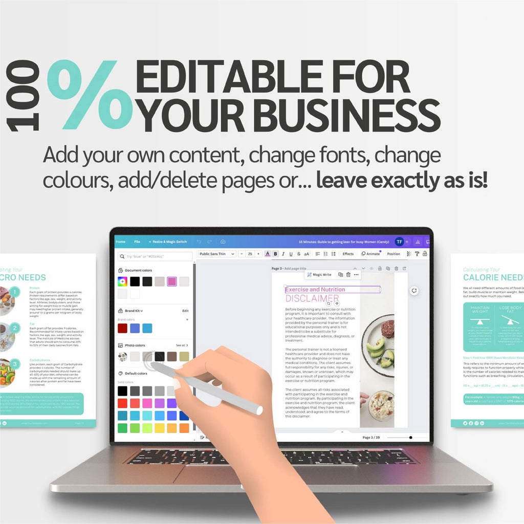 Fit in 15 Minutes – 4 Week Fitness eBook Template for Busy Women | Weight Loss Program, Workout & Nutrition Guide | Editable Canva Coaching Resource