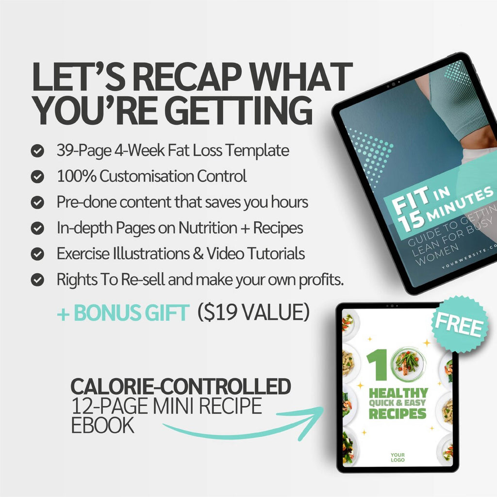 Fit in 15 Minutes – 4 Week Fitness eBook Template for Busy Women | Weight Loss Program, Workout & Nutrition Guide | Editable Canva Coaching Resource