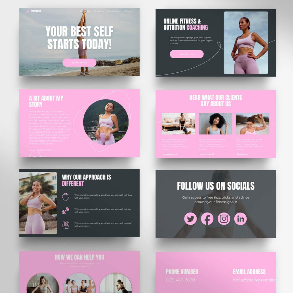 Canva Website Templates for Fitness Coaches | Personal Trainer Website Template | Customizable Fitness Coaching Website Design
