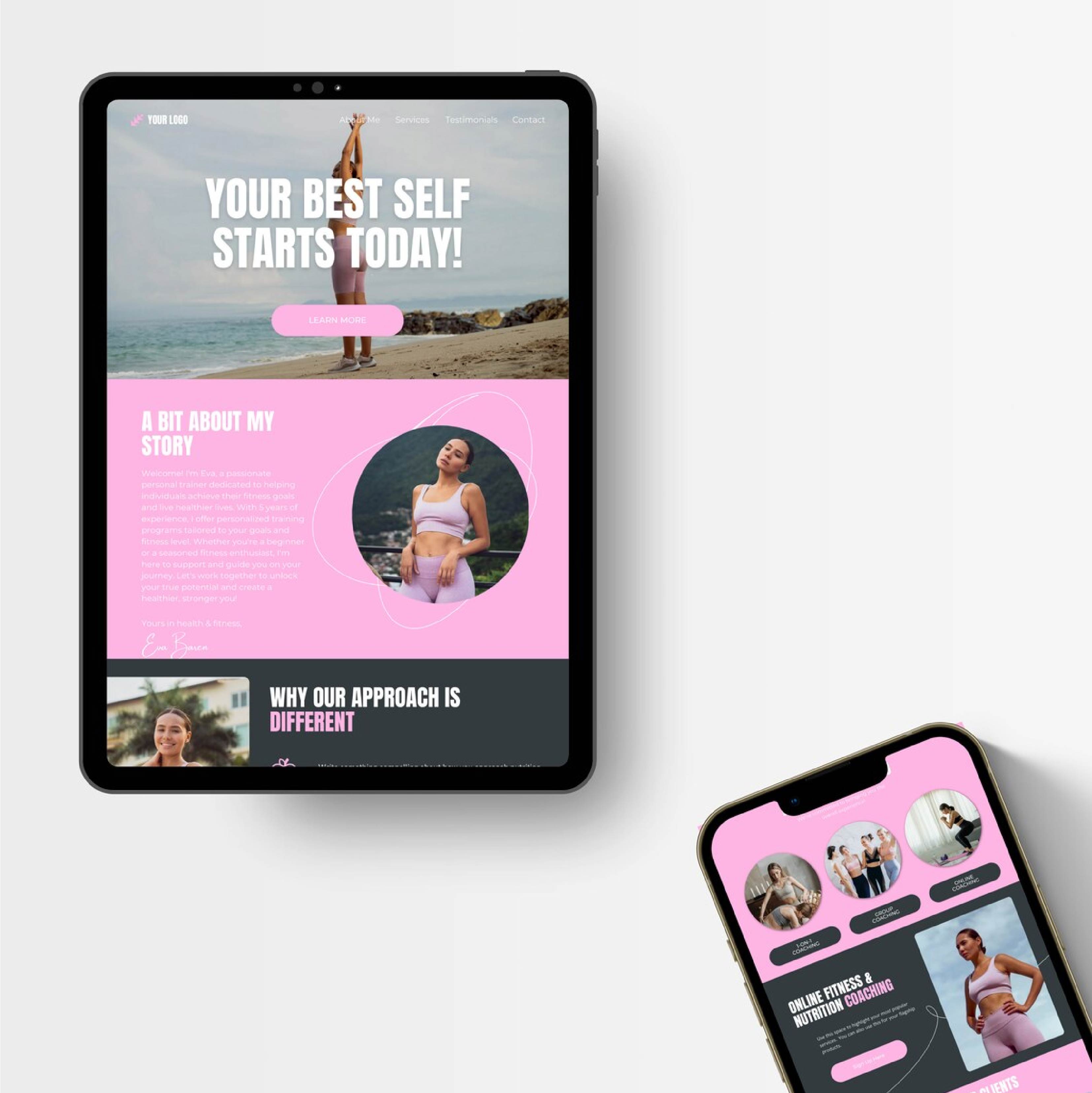 Canva Website Templates for Fitness Coaches | Personal Trainer Website Template | Customizable Fitness Coaching Website Design