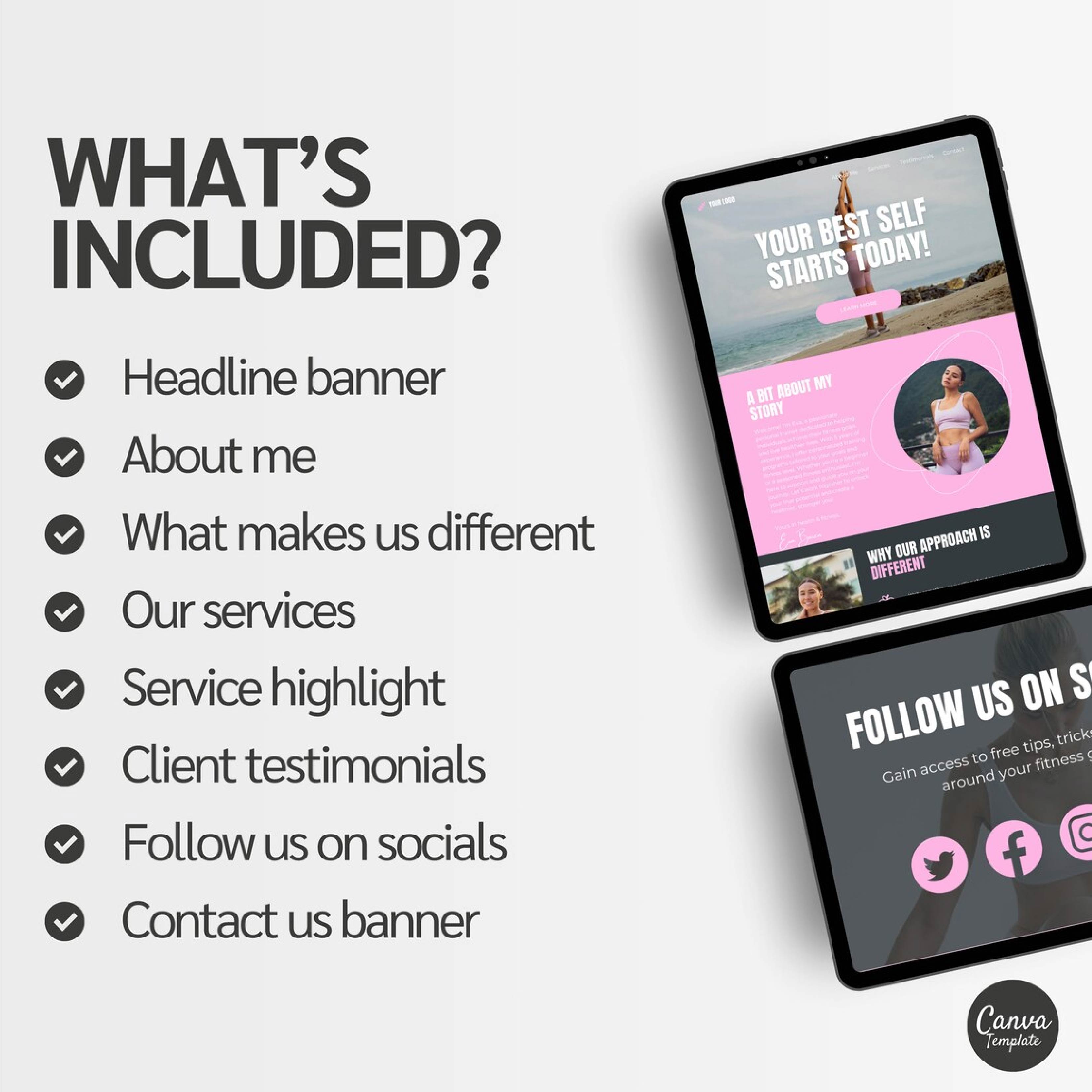 Canva Website Templates for Fitness Coaches | Personal Trainer Website Template | Customizable Fitness Coaching Website Design