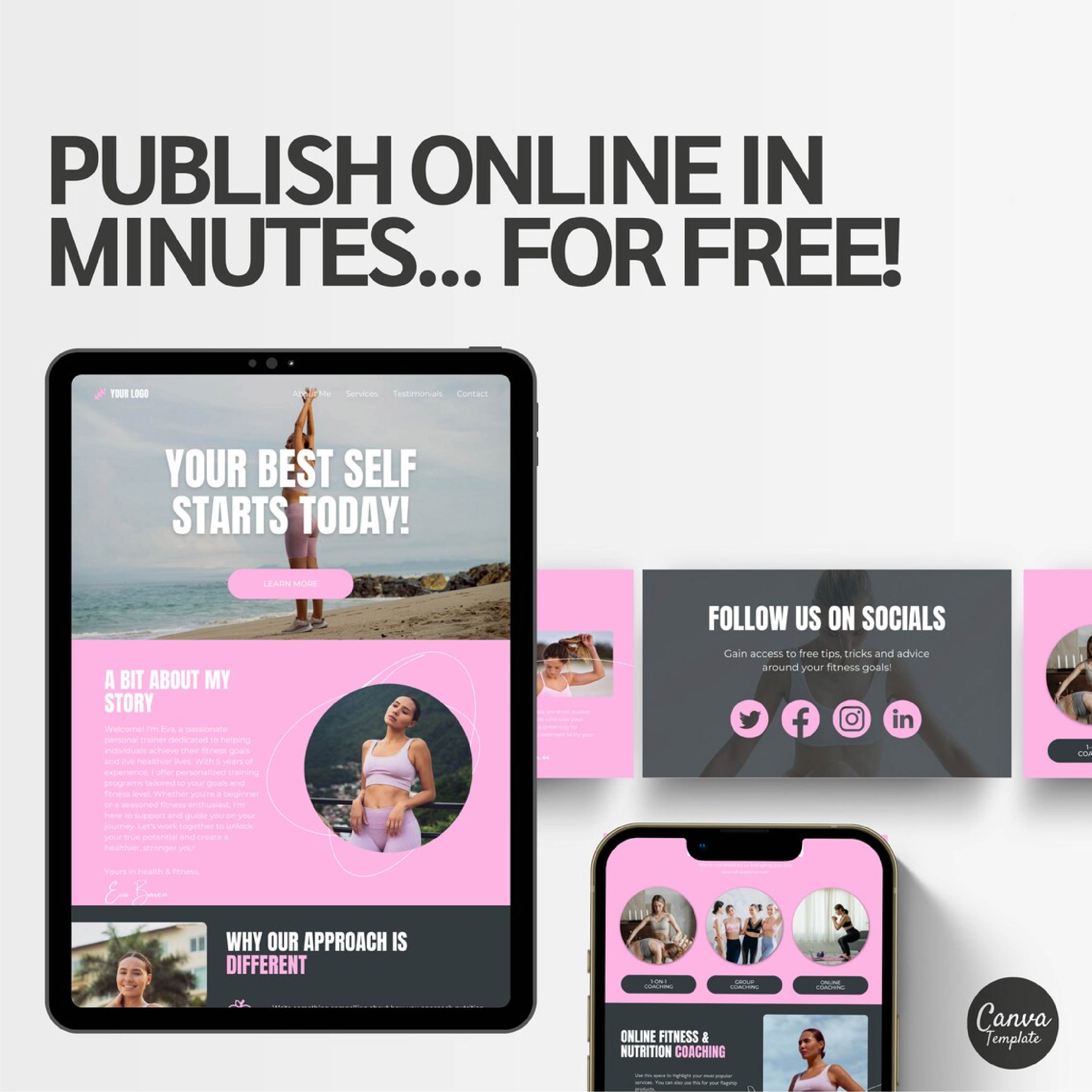 Canva Website Templates for Fitness Coaches | Personal Trainer Website Template | Customizable Fitness Coaching Website Design