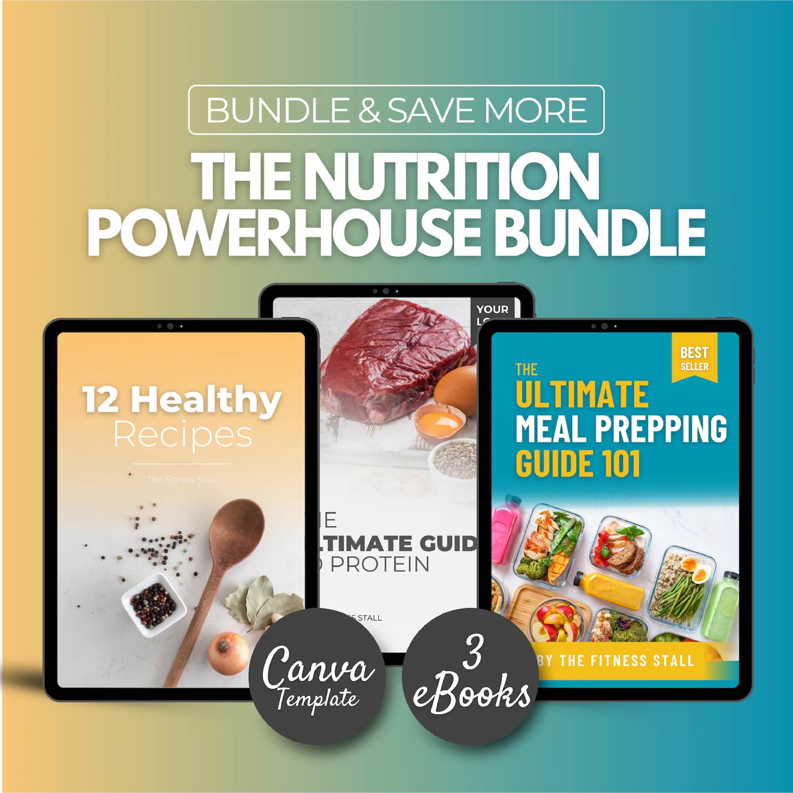 Ultimate Nutrition Coaching Bundle | Protein Guide + Meal Prep Guide + Recipe eBook | Canva Editable Fitness Coach Template