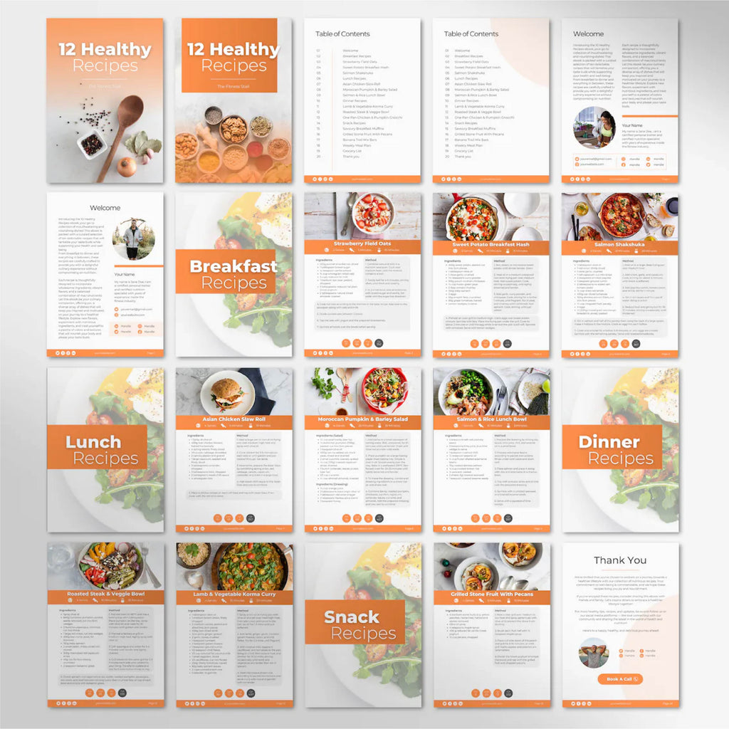 12 Healthy Recipes Canva eBook Template | Nutrition & Meal Plan Guide for Coaches