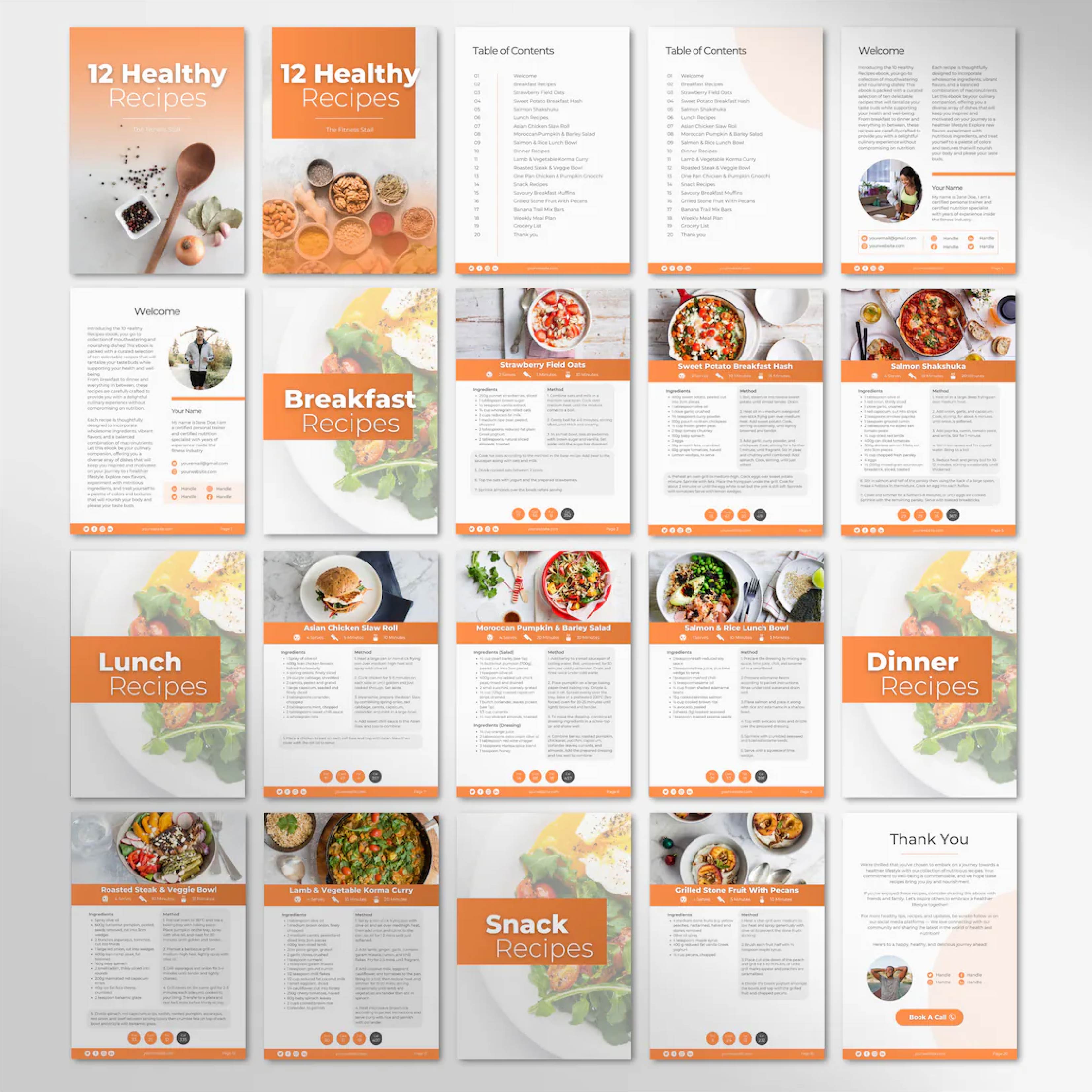 12 Healthy Recipes Canva eBook Template | Nutrition & Meal Plan Guide for Coaches