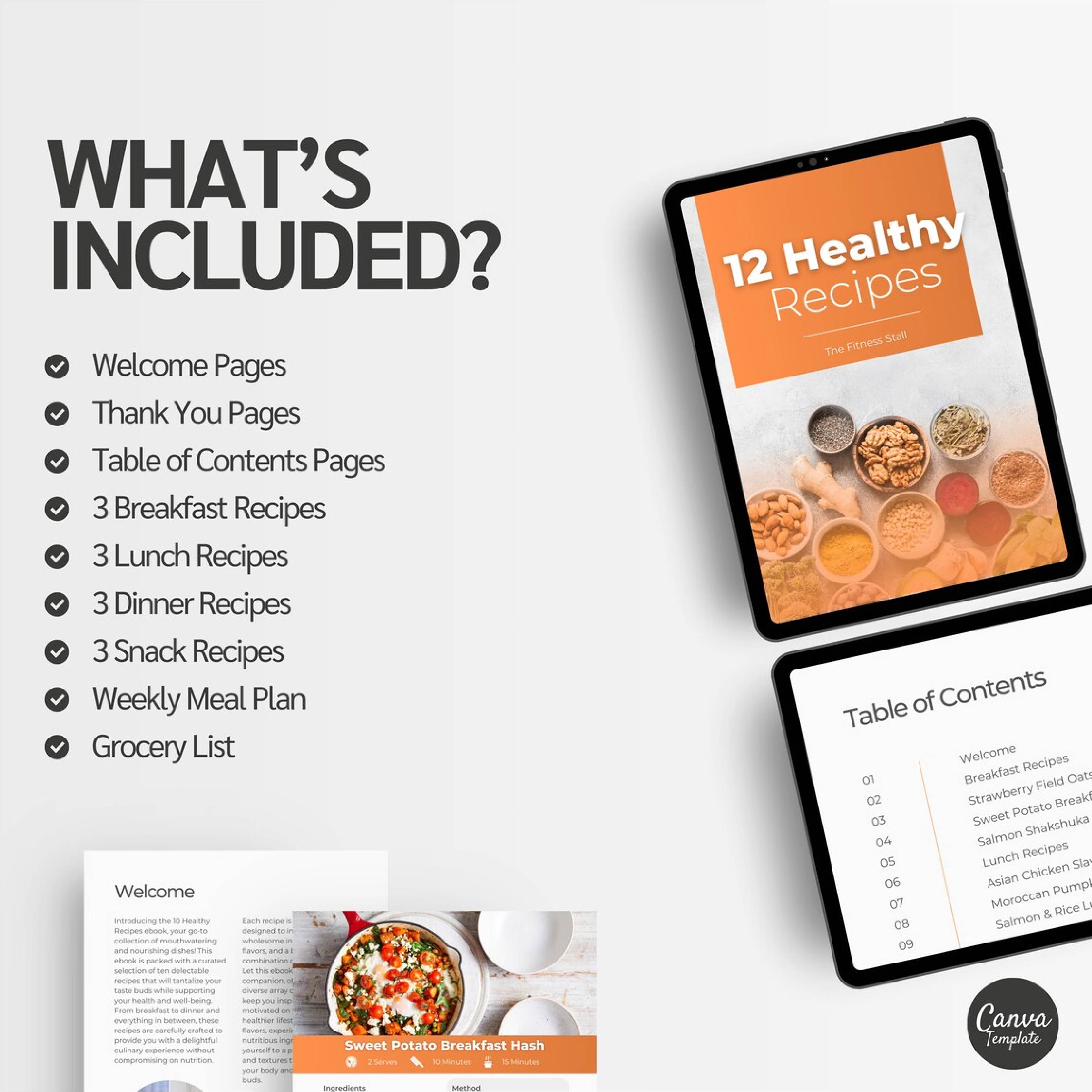 12 Healthy Recipes Canva eBook Template | Nutrition & Meal Plan Guide for Coaches