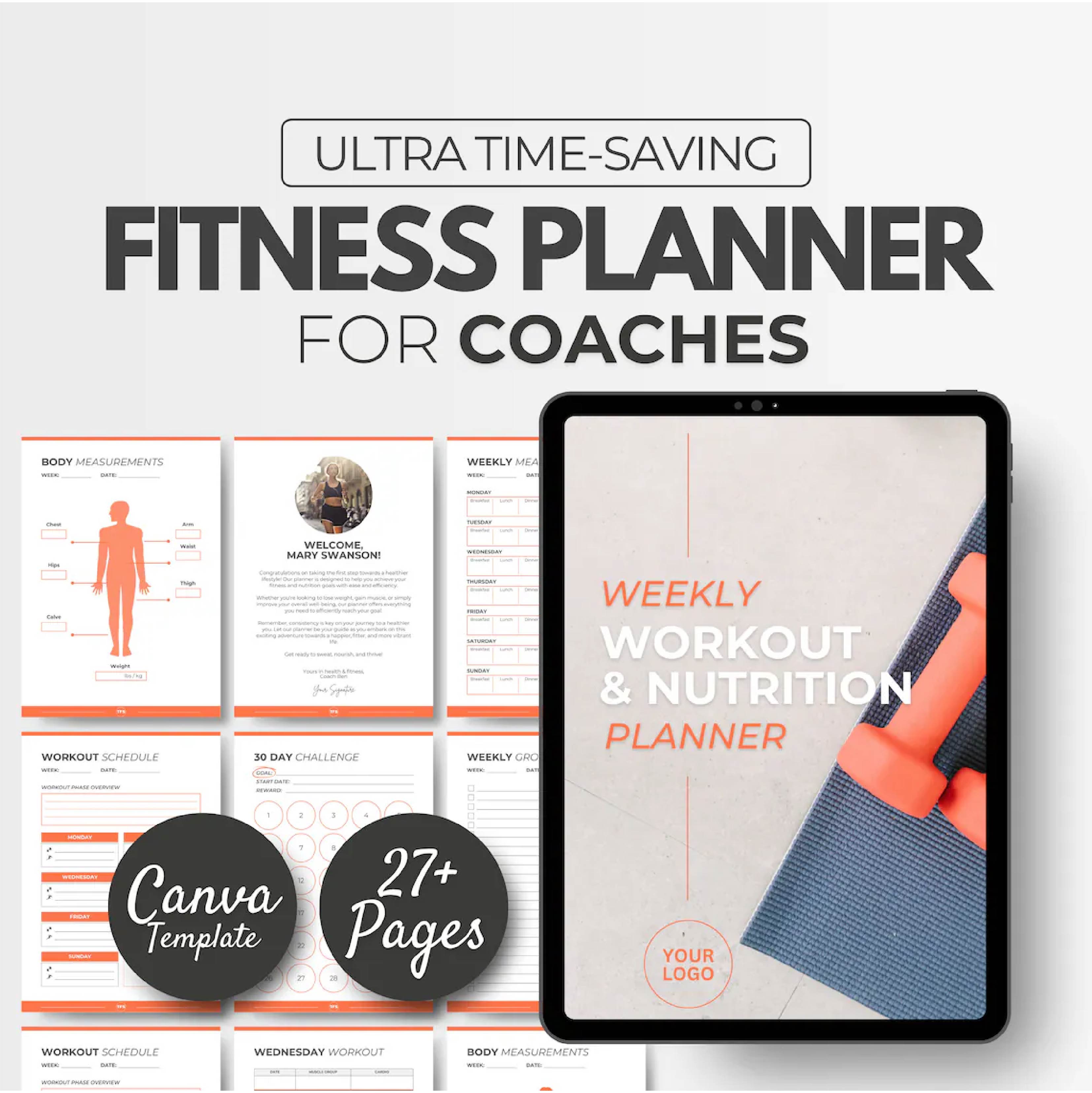 Ultimate Workout &amp; Nutrition Planner (Editable Canva Template)