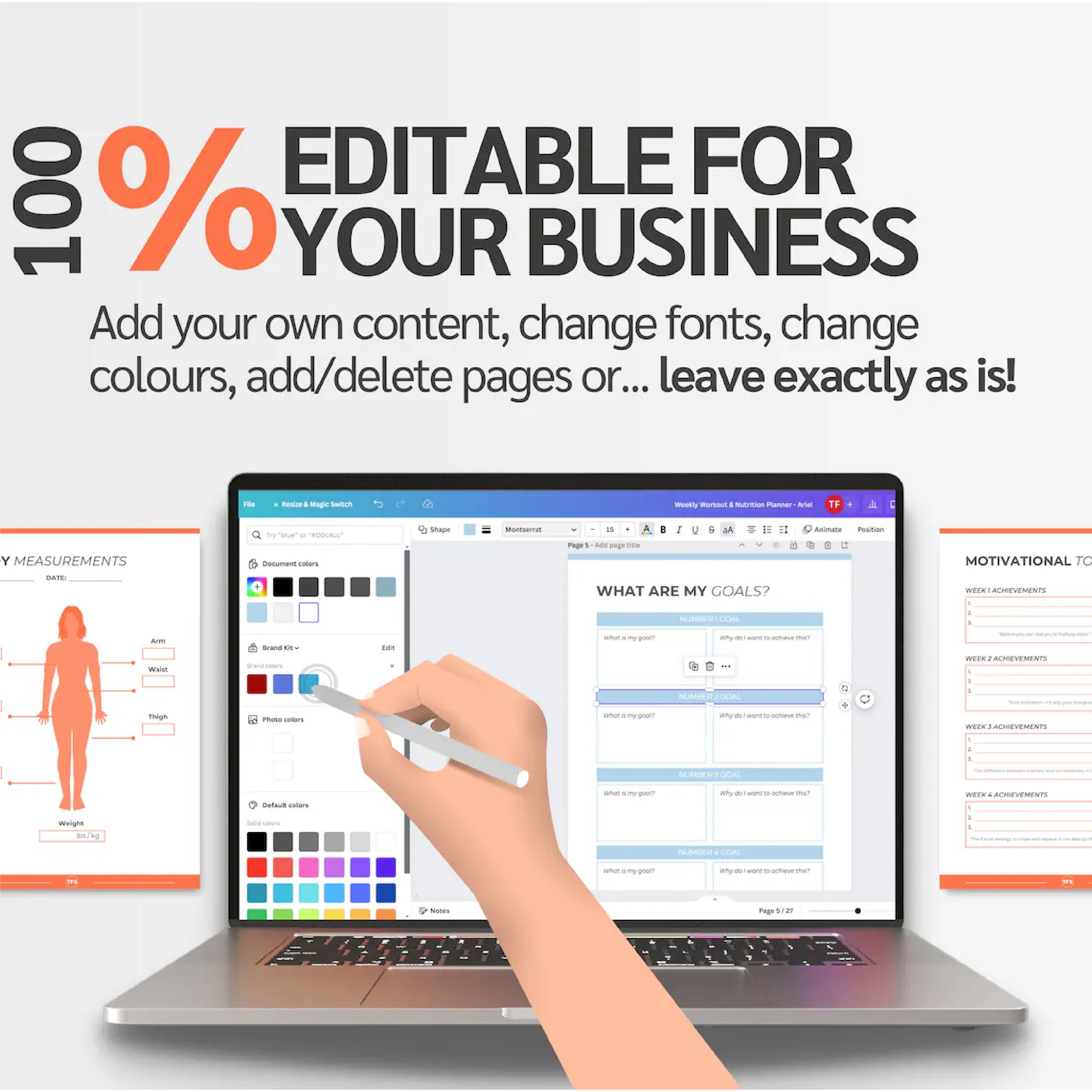 Ultimate Workout &amp; Nutrition Planner (Editable Canva Template)