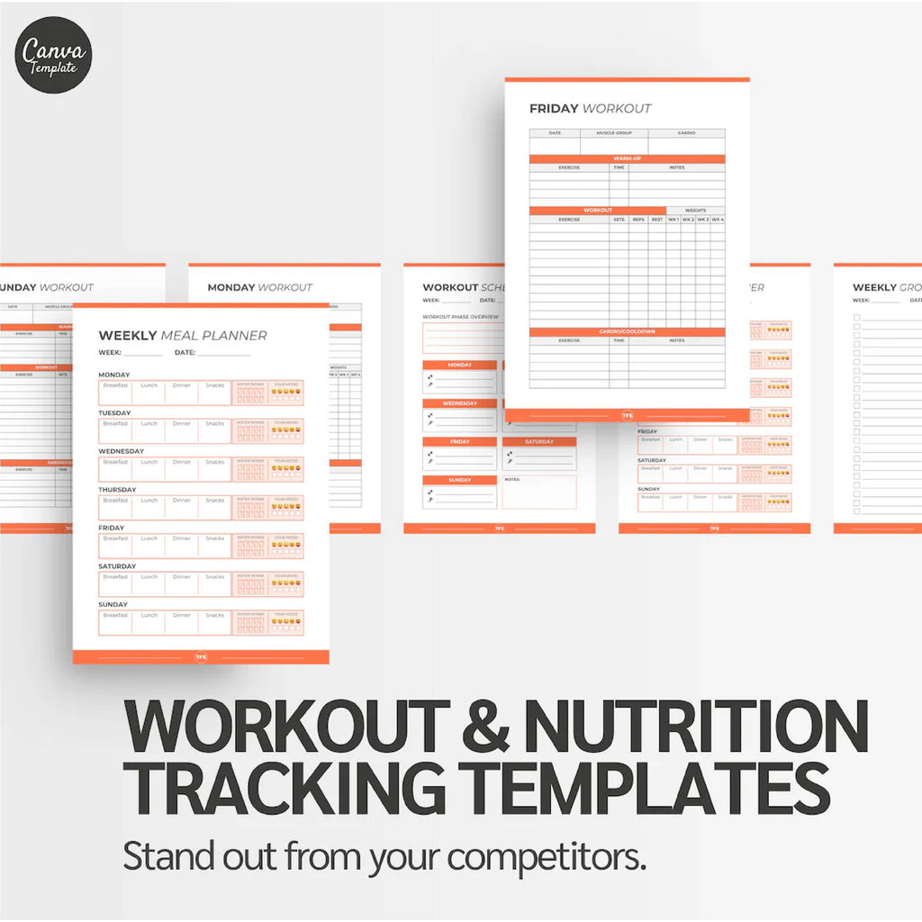 Ultimate Workout &amp; Nutrition Planner (Editable Canva Template)