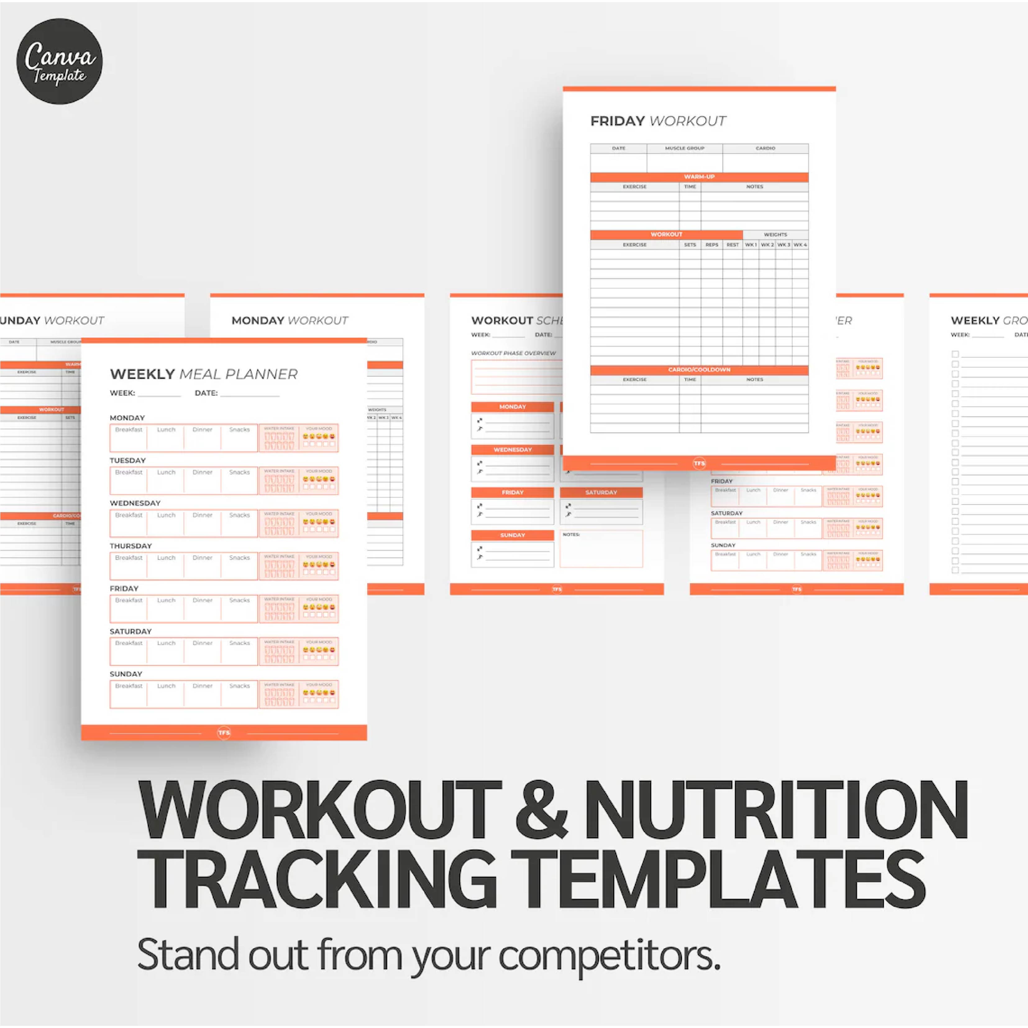 Ultimate Workout &amp; Nutrition Planner (Editable Canva Template)