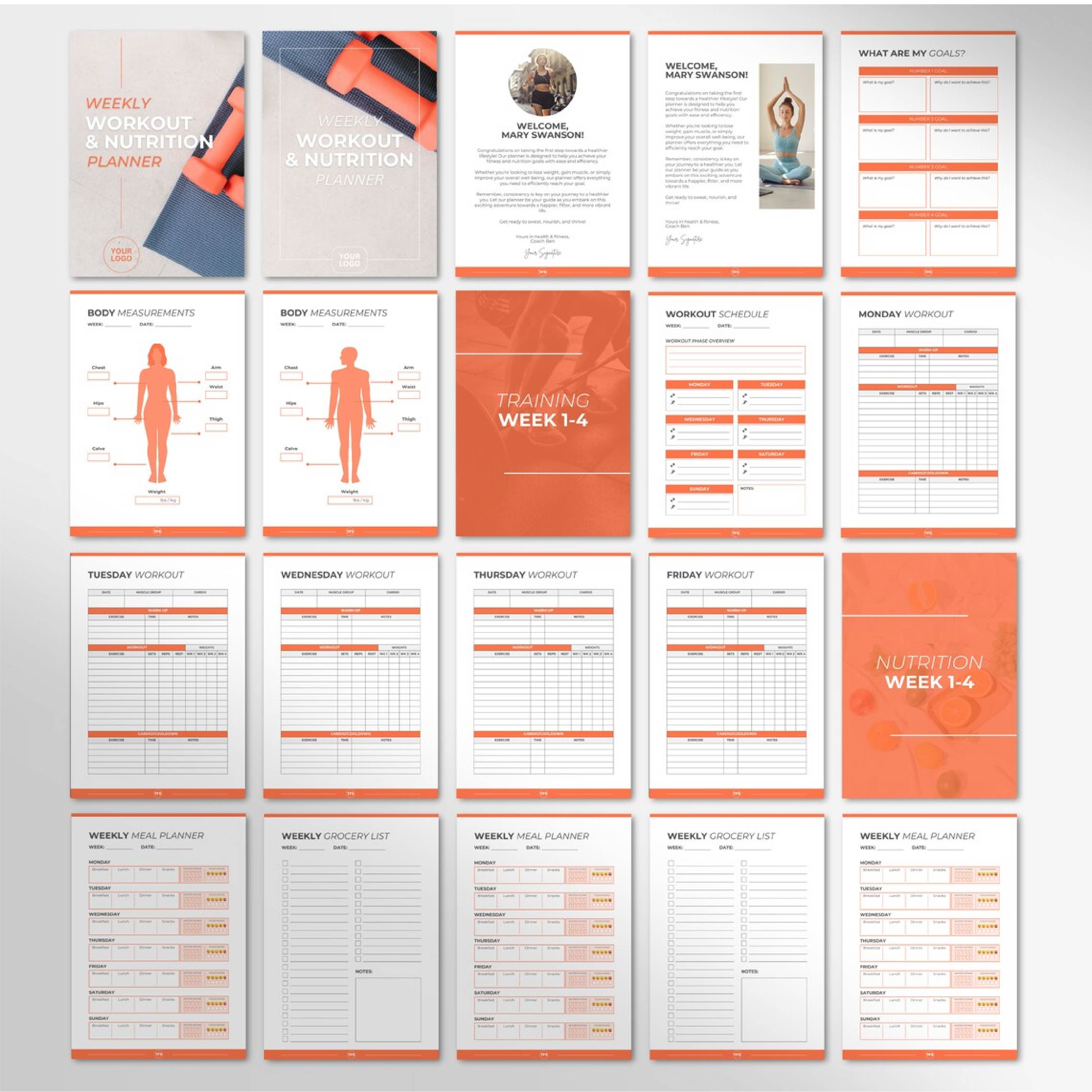 Ultimate Workout &amp; Nutrition Planner (Editable Canva Template)