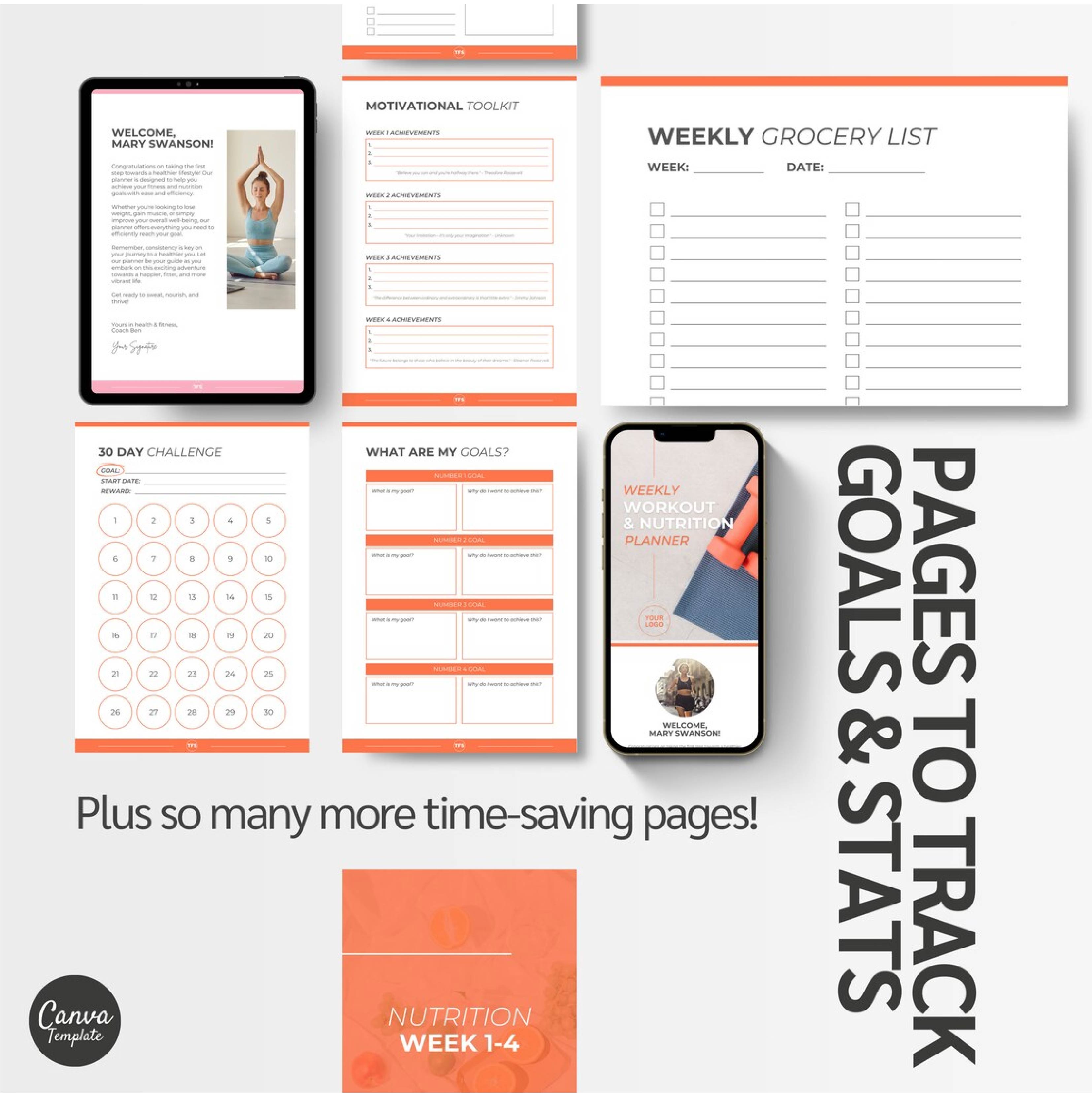 Ultimate Workout &amp; Nutrition Planner (Editable Canva Template)