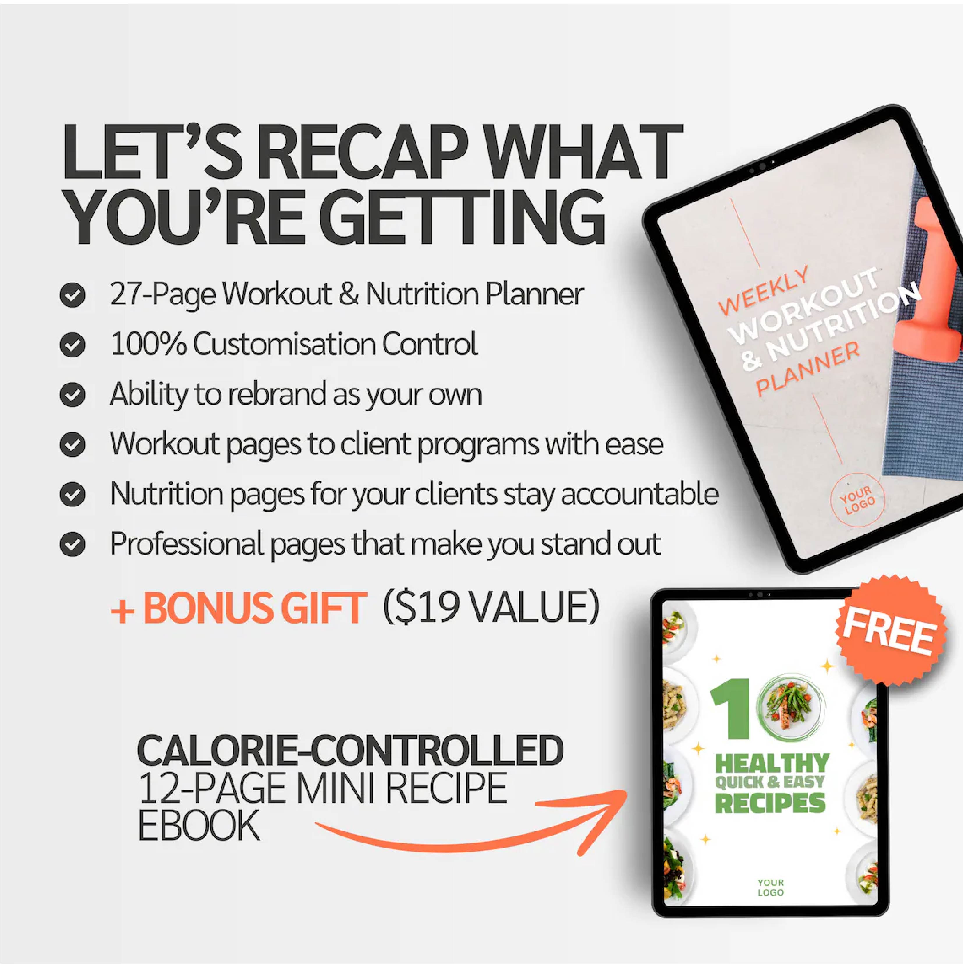 Ultimate Workout &amp; Nutrition Planner (Editable Canva Template)