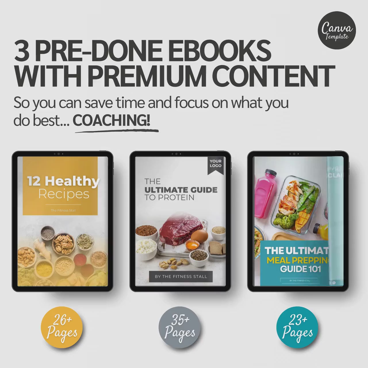 Ultimate Nutrition Coaching Bundle | Protein Guide + Meal Prep Guide + Recipe eBook | Canva Editable Fitness Coach Template