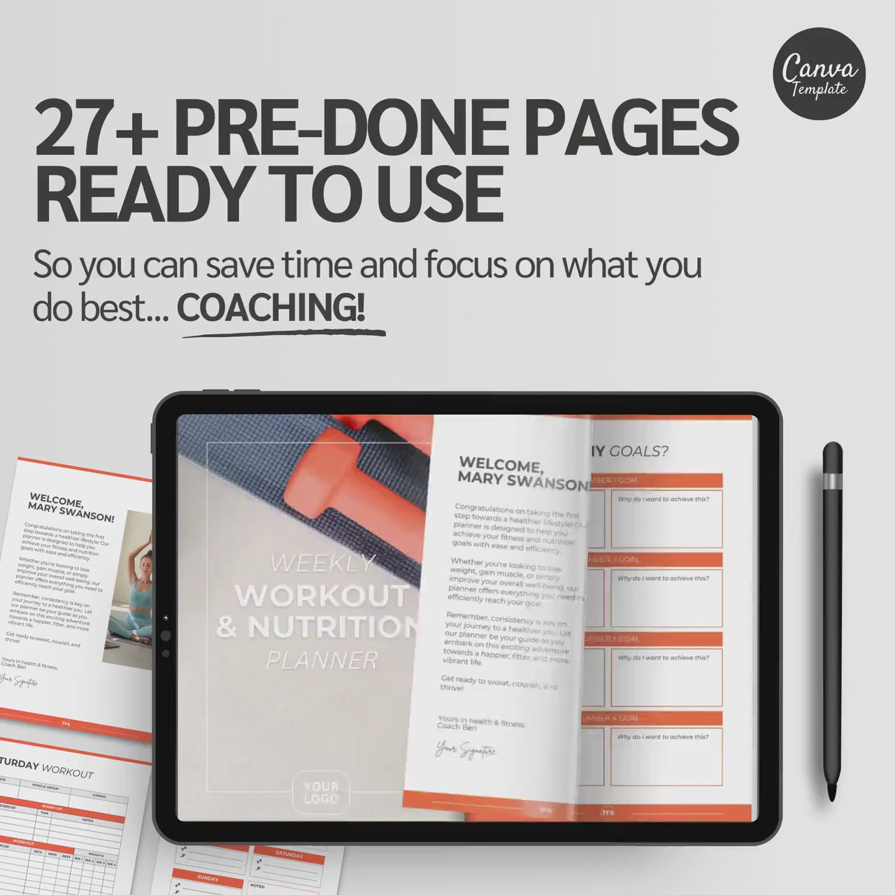 Ultimate Workout &amp; Nutrition Planner (Editable Canva Template)