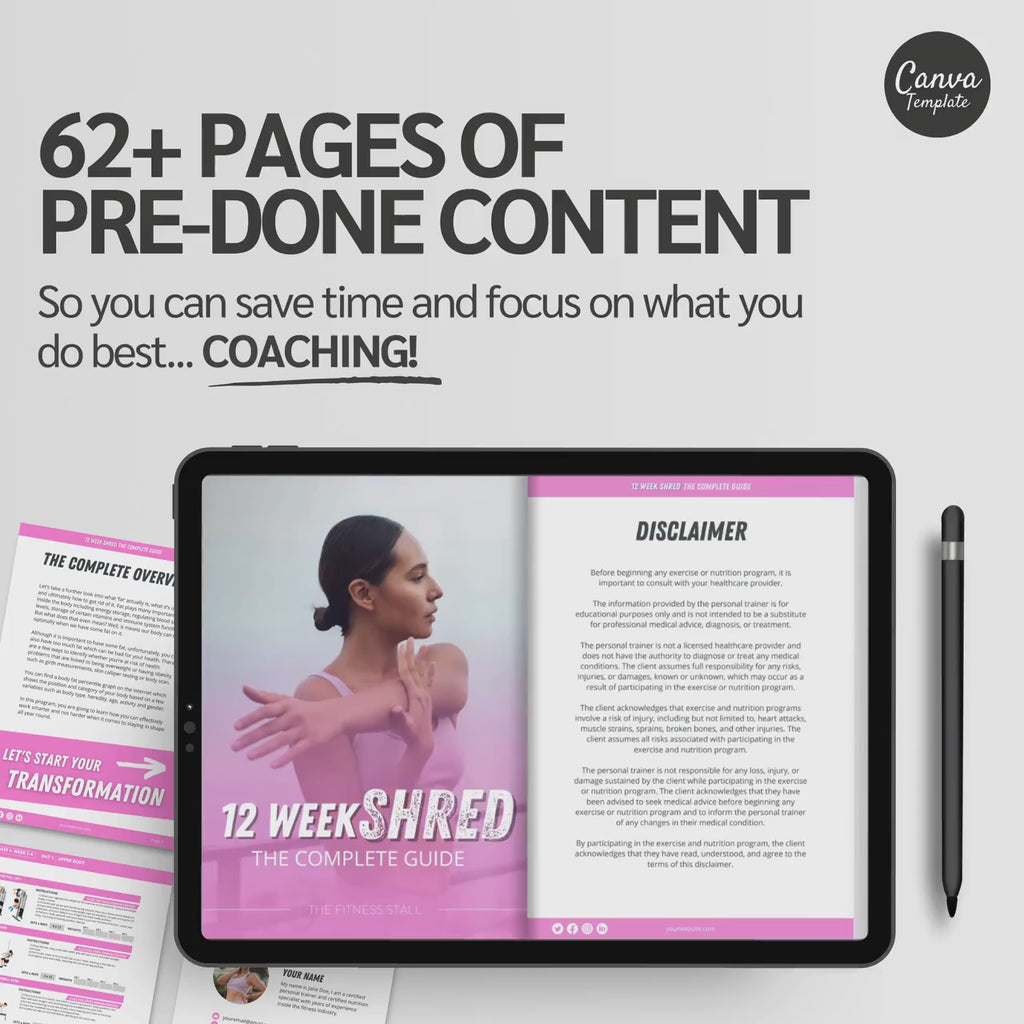 12 Week Fat Loss eBook Template | Rebrand able Fitness Guide for Coaches | Nutrition, Workouts & Recipes | Canva Editable PDF